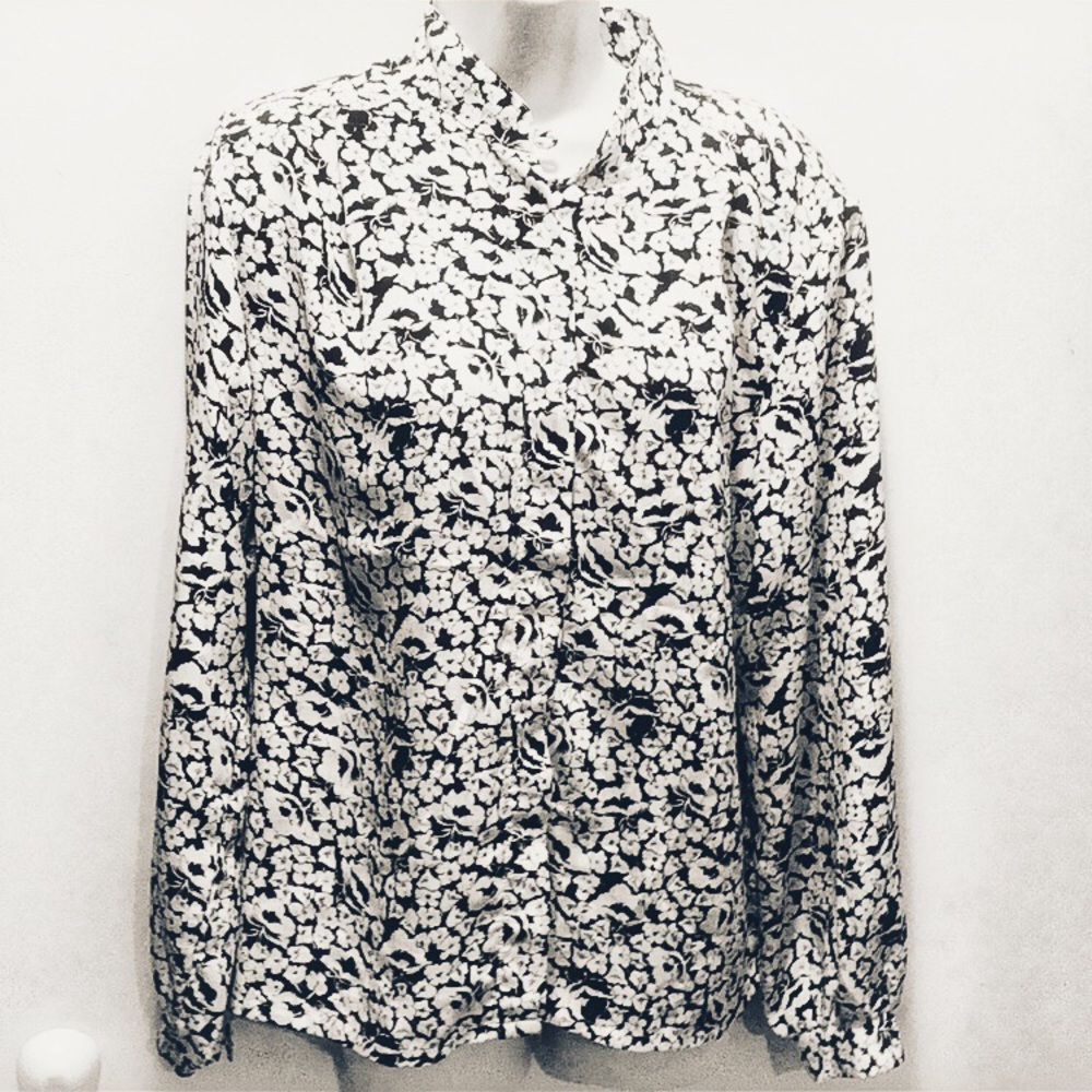 Judy bond vintage floral black & white blouse M